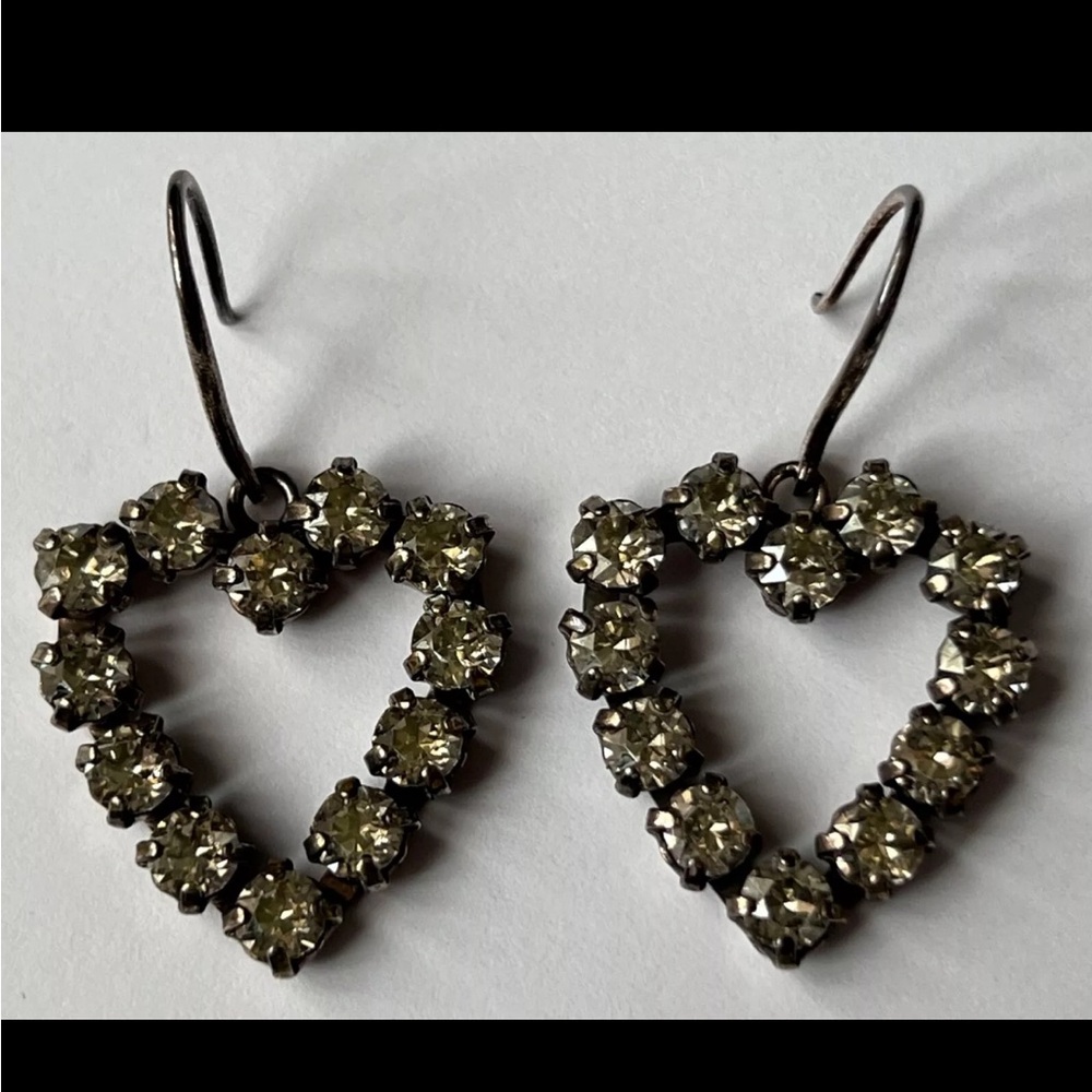 NIB Saint Laurent Strass Heart Crystal Drop Earrings